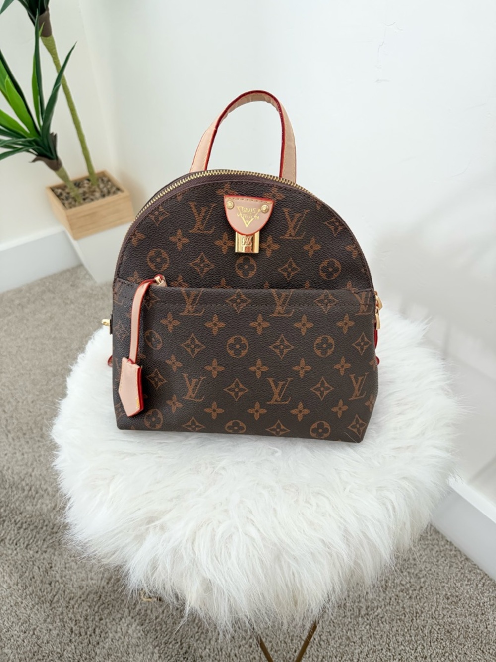 Louis Vuitton Brown Monogram Canvas Backpack with Pink Trim